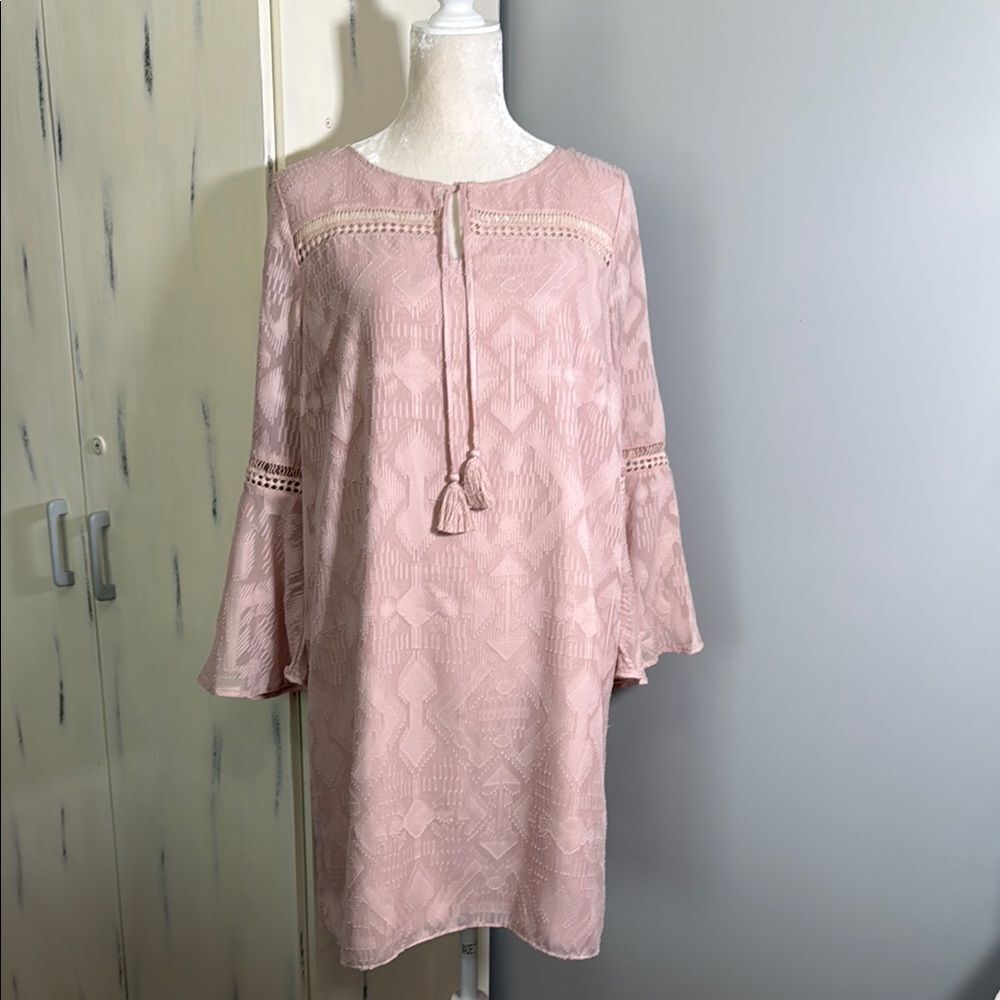Loft Petite Dusty Pink Boho Bell Sleeve Dress